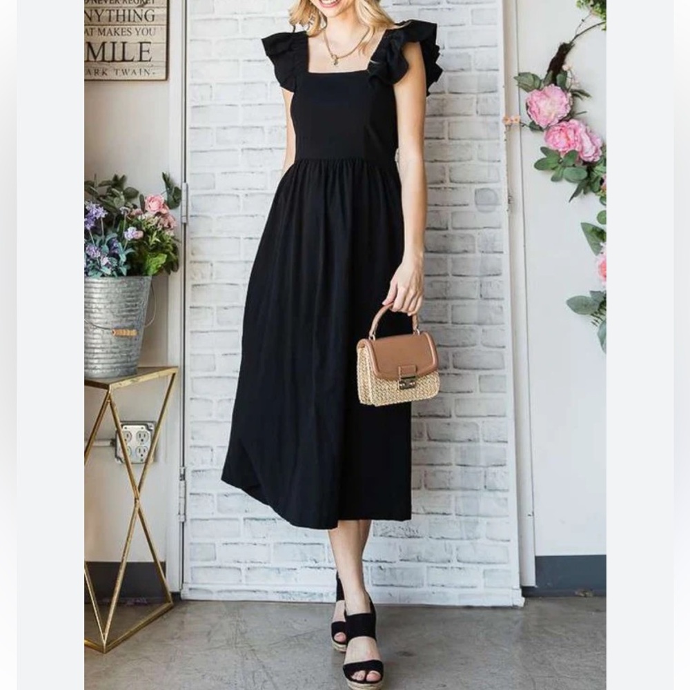 Jade by Jane Black Ruffled Linen Blend Midi Sundress | S